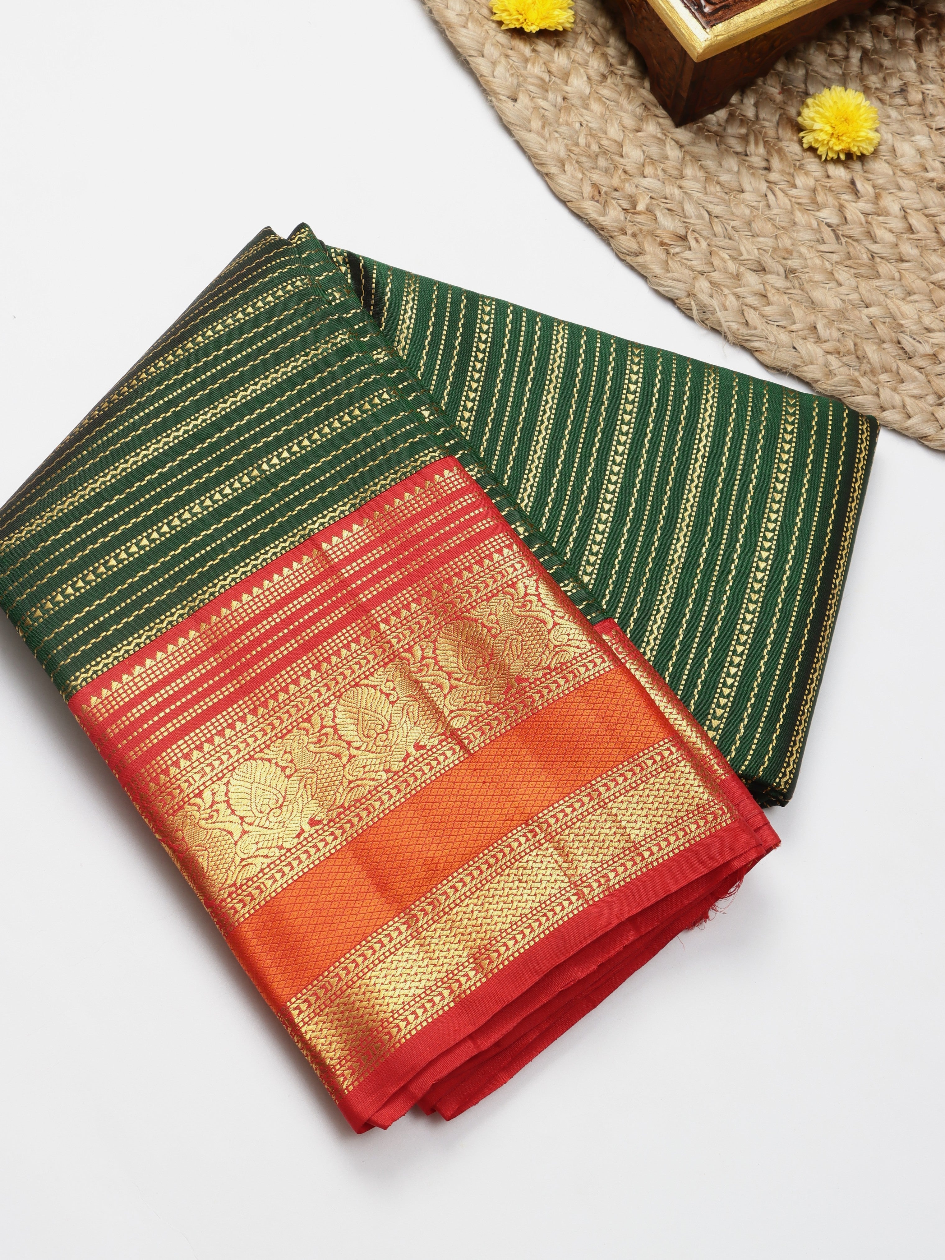 Bottle Green Pure Kanchi Silk Saree (Swara)