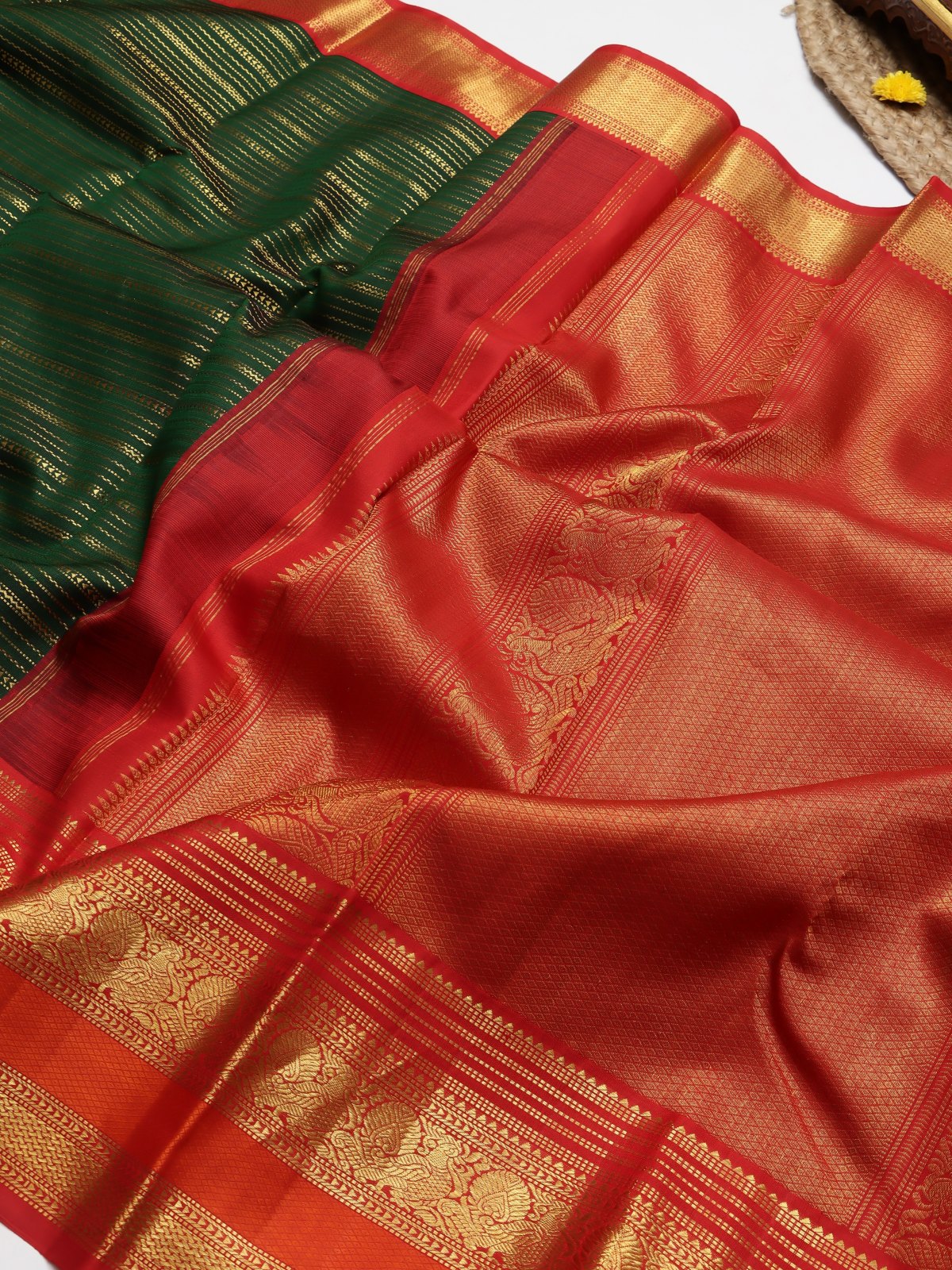 Bottle Green Pure Kanchi Silk Saree (Swara)