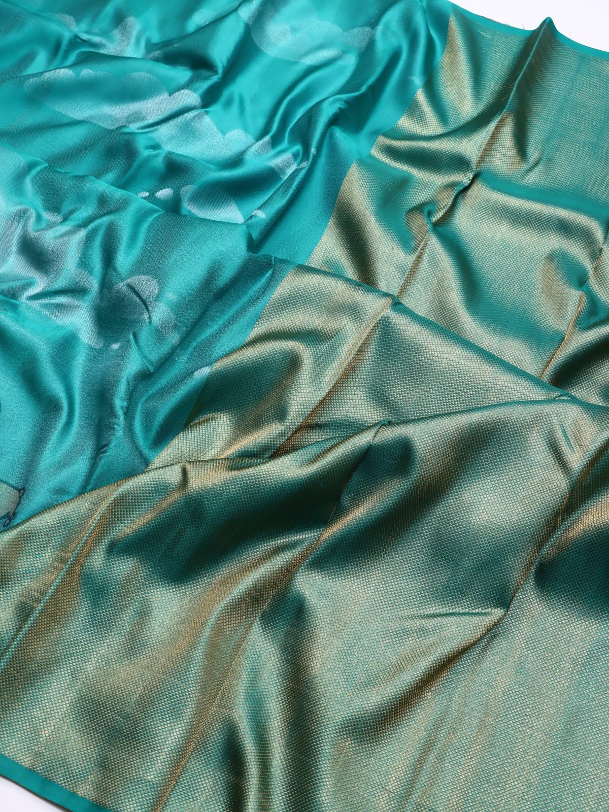Sea Green Ravivarma Art Pure Kanchi Silk Saree 4G (Swara)