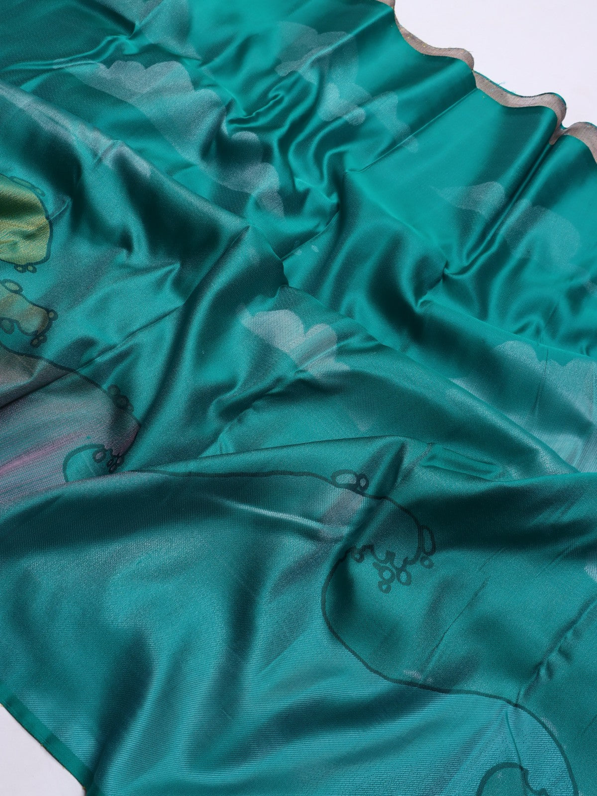 Sea Green Ravivarma Art Pure Kanchi Silk Saree 4G (Swara)