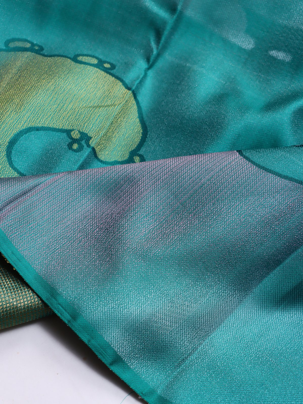 Sea Green Ravivarma Art Pure Kanchi Silk Saree 4G (Swara)