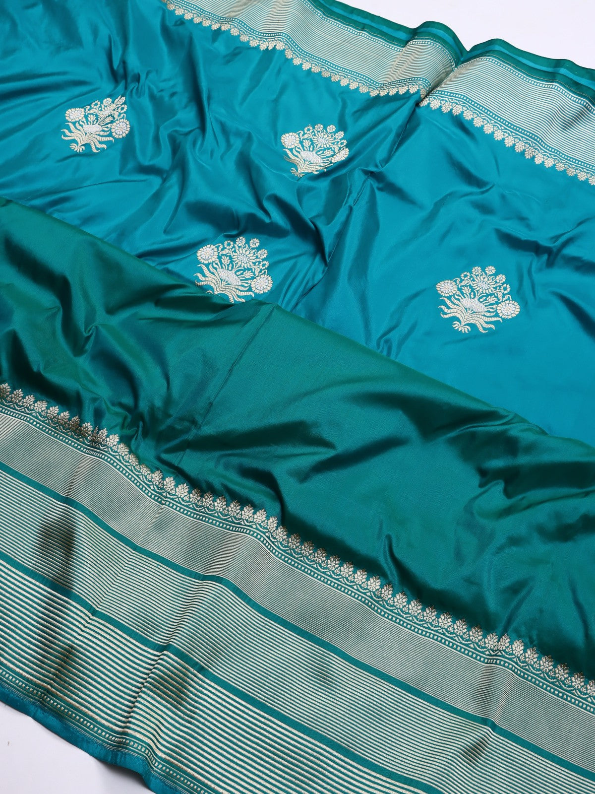 Teal Pure Kathan Silk Saree (Swara)