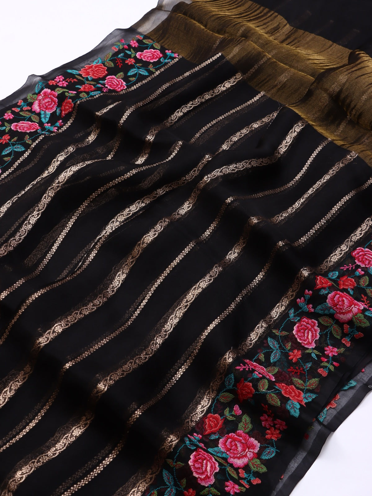 Black Pure Organza Embroidery Border Saree (Swara)