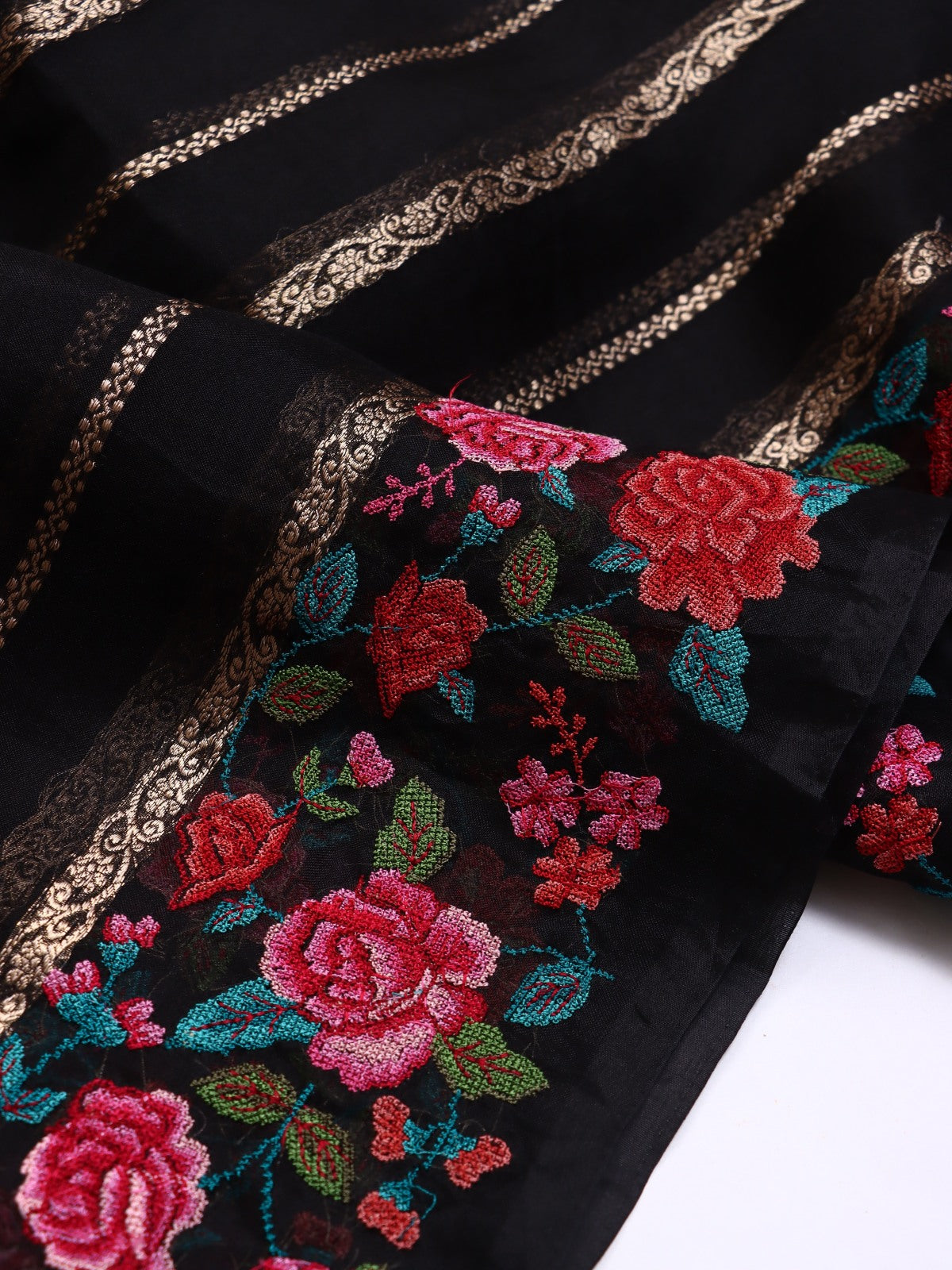 Black Pure Organza Embroidery Border Saree (Swara)