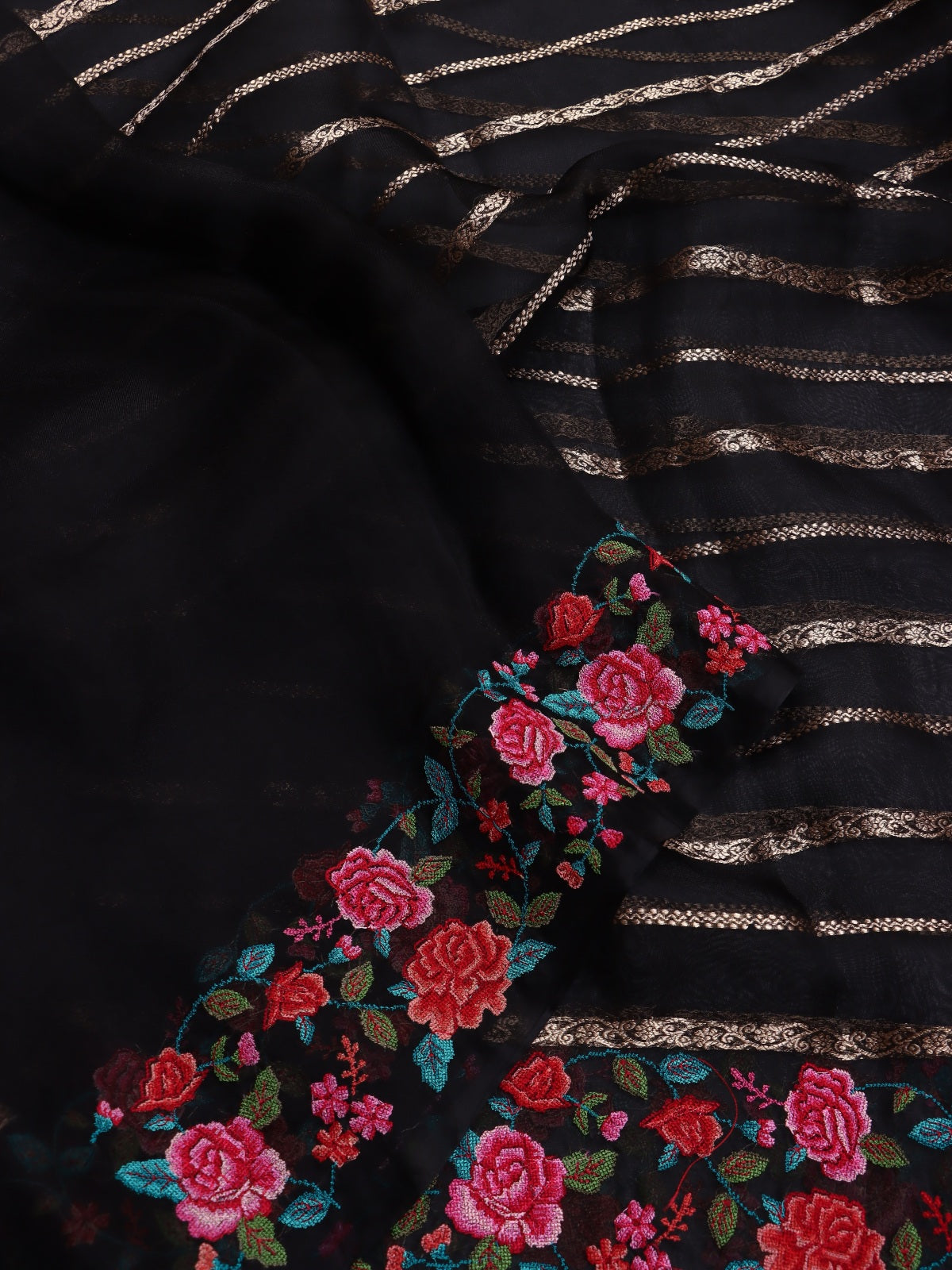 Black Pure Organza Embroidery Border Saree (Swara)