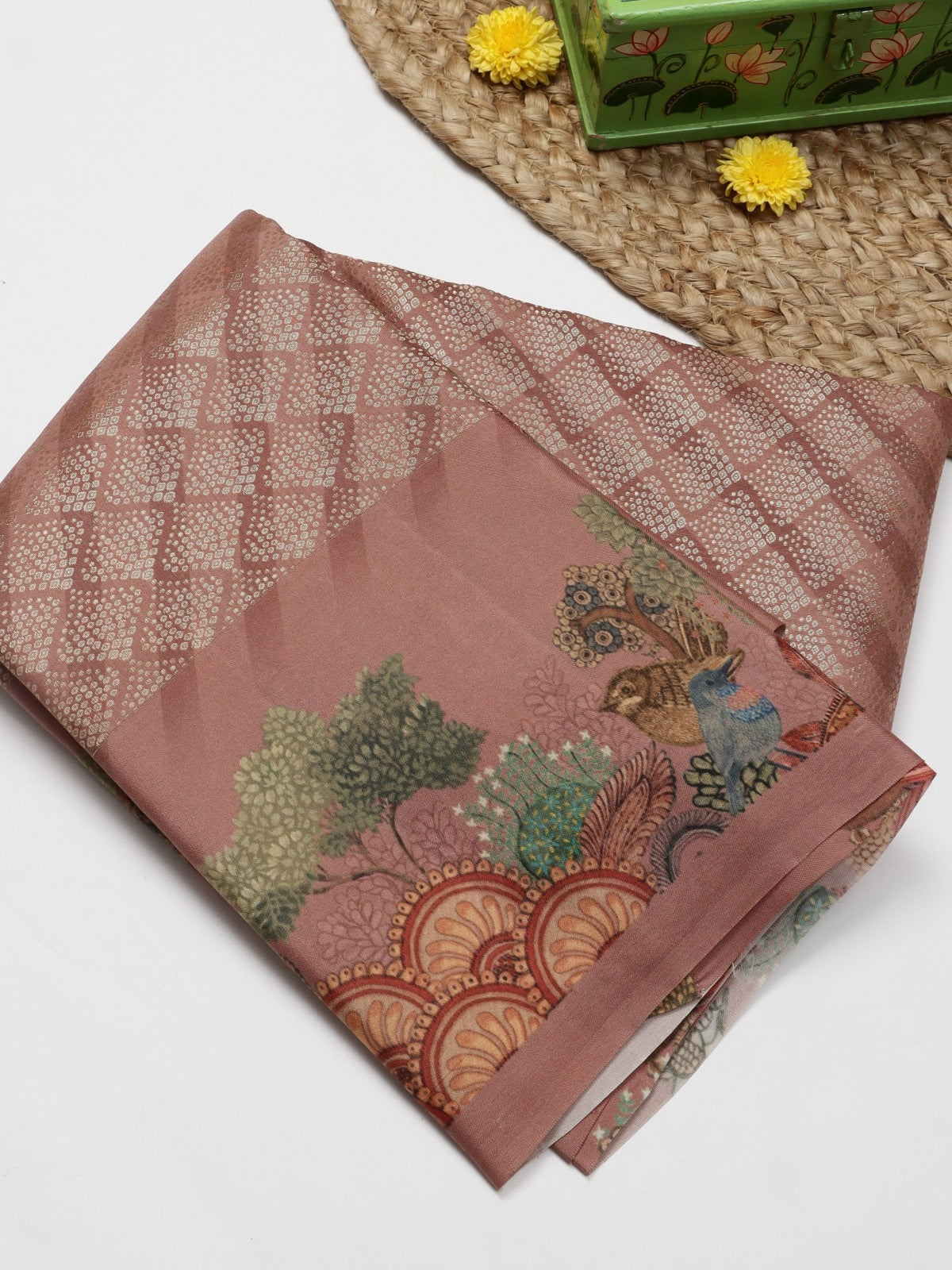Brown Digital Print Brocade Pure Kanchi Silk Saree (Swara)
