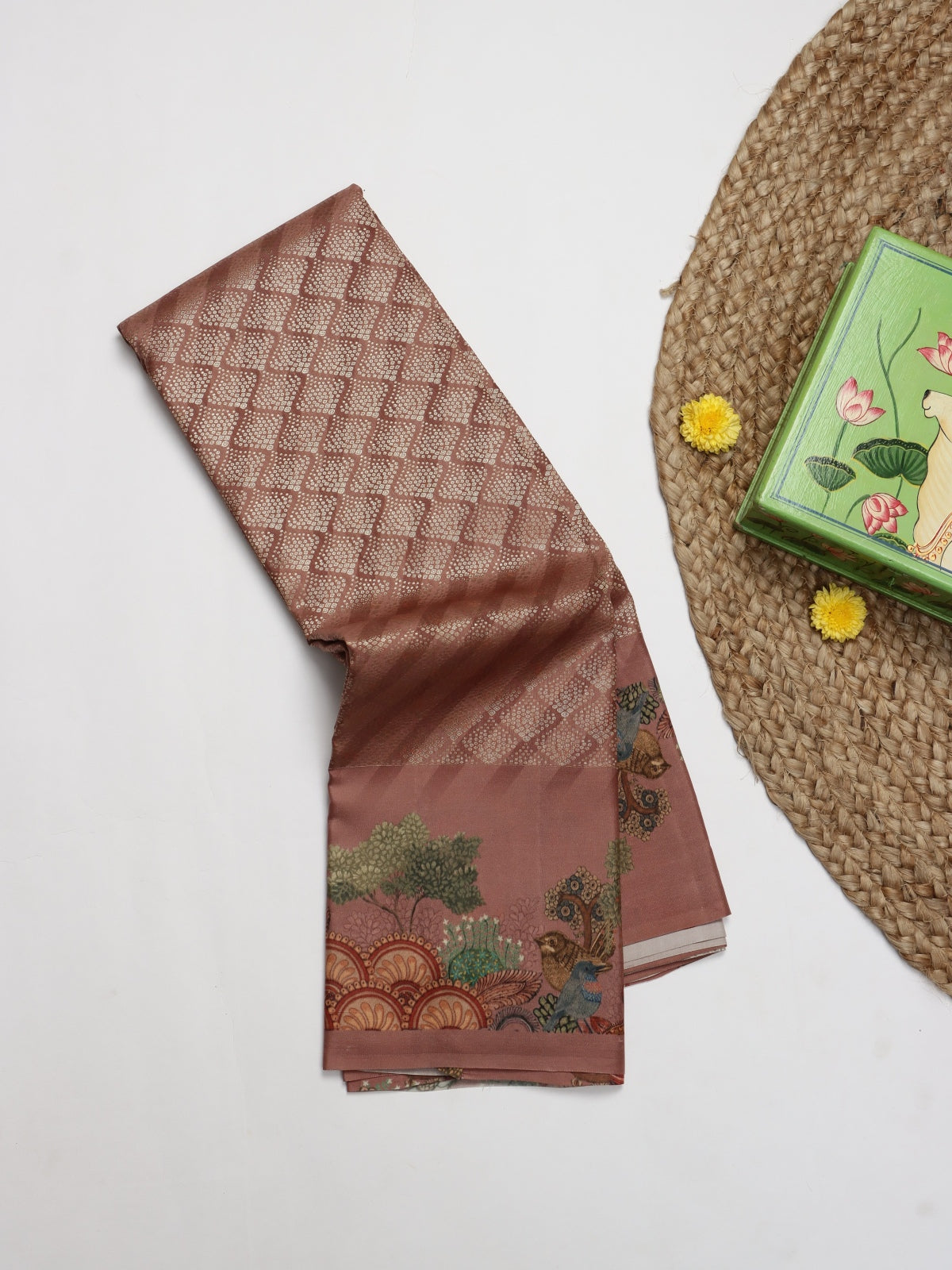 Brown Digital Print Brocade Pure Kanchi Silk Saree (Swara)