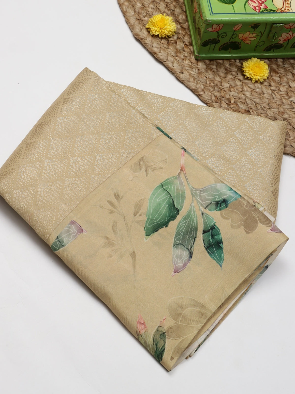 Beige Digital Print Brocade Pure Kanchi Silk Saree (Swara)