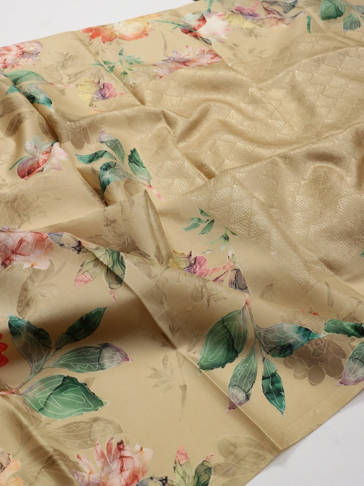Beige Digital Print Brocade Pure Kanchi Silk Saree (Swara)