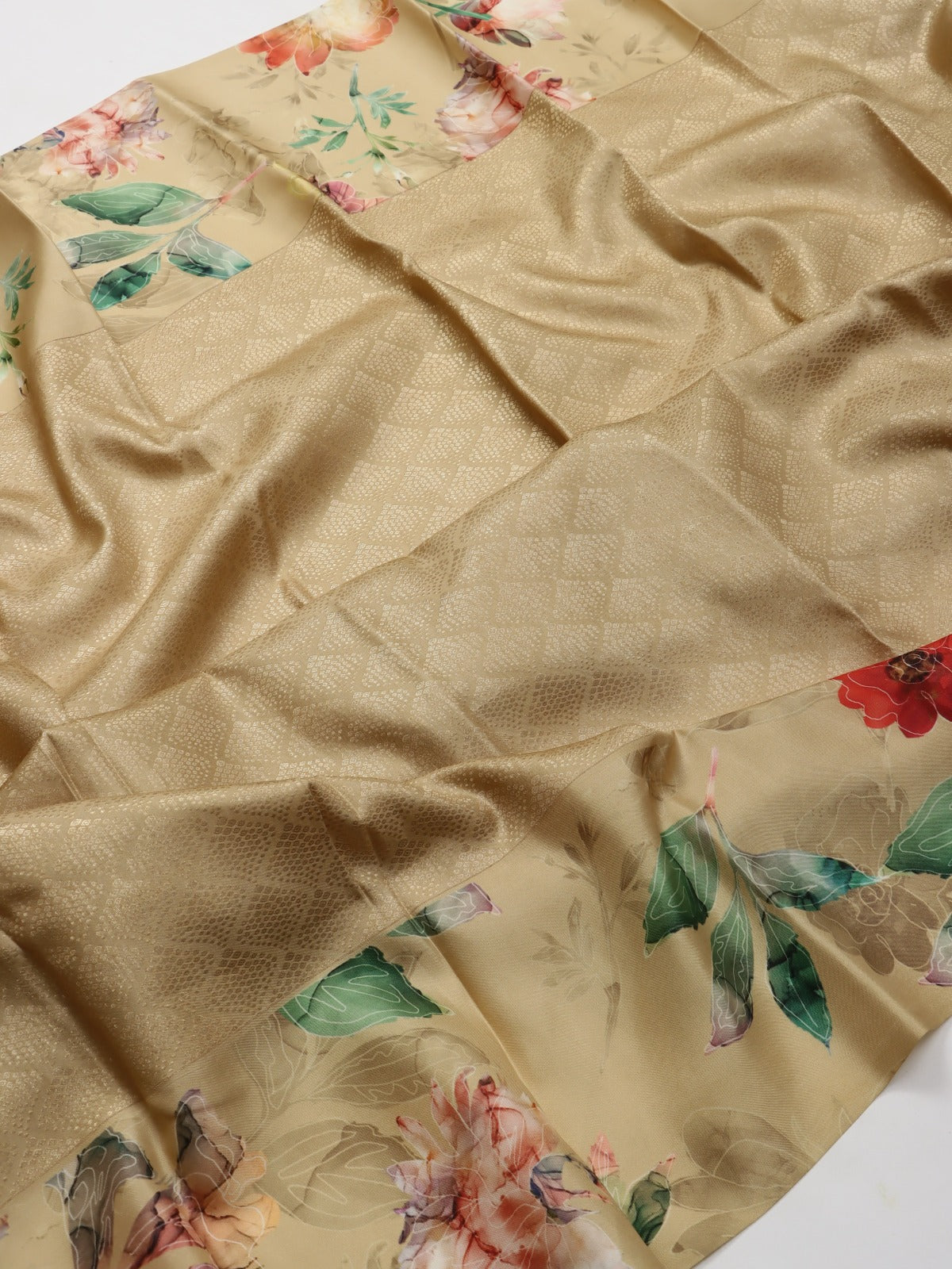 Beige Digital Print Brocade Pure Kanchi Silk Saree (Swara)