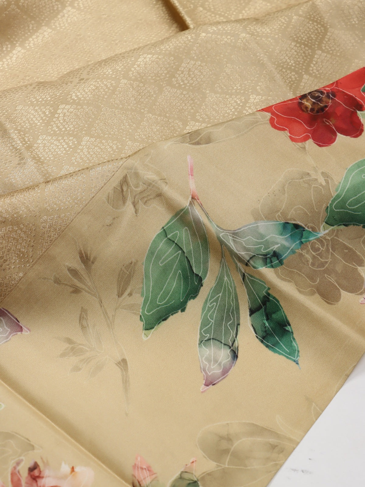 Beige Digital Print Brocade Pure Kanchi Silk Saree (Swara)
