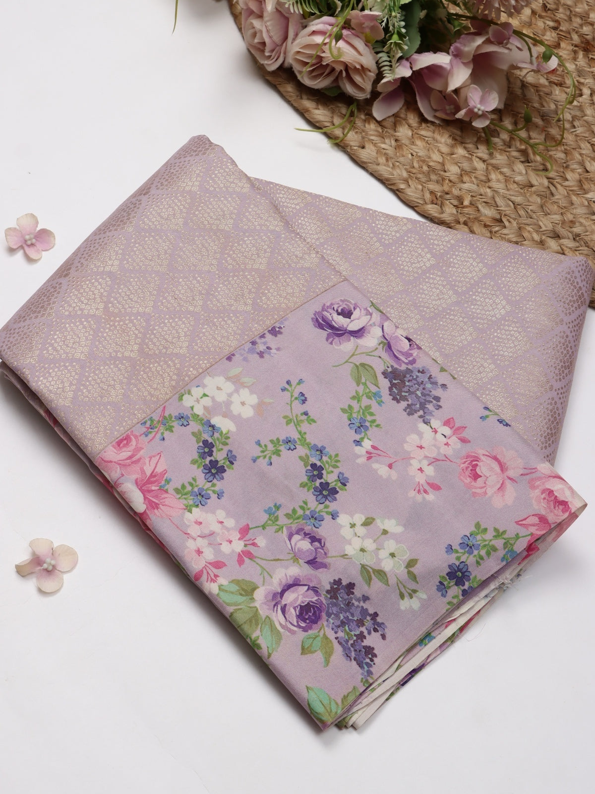 Lilac Digital Print Brocade Pure Kanchi Silk Saree (Swara)