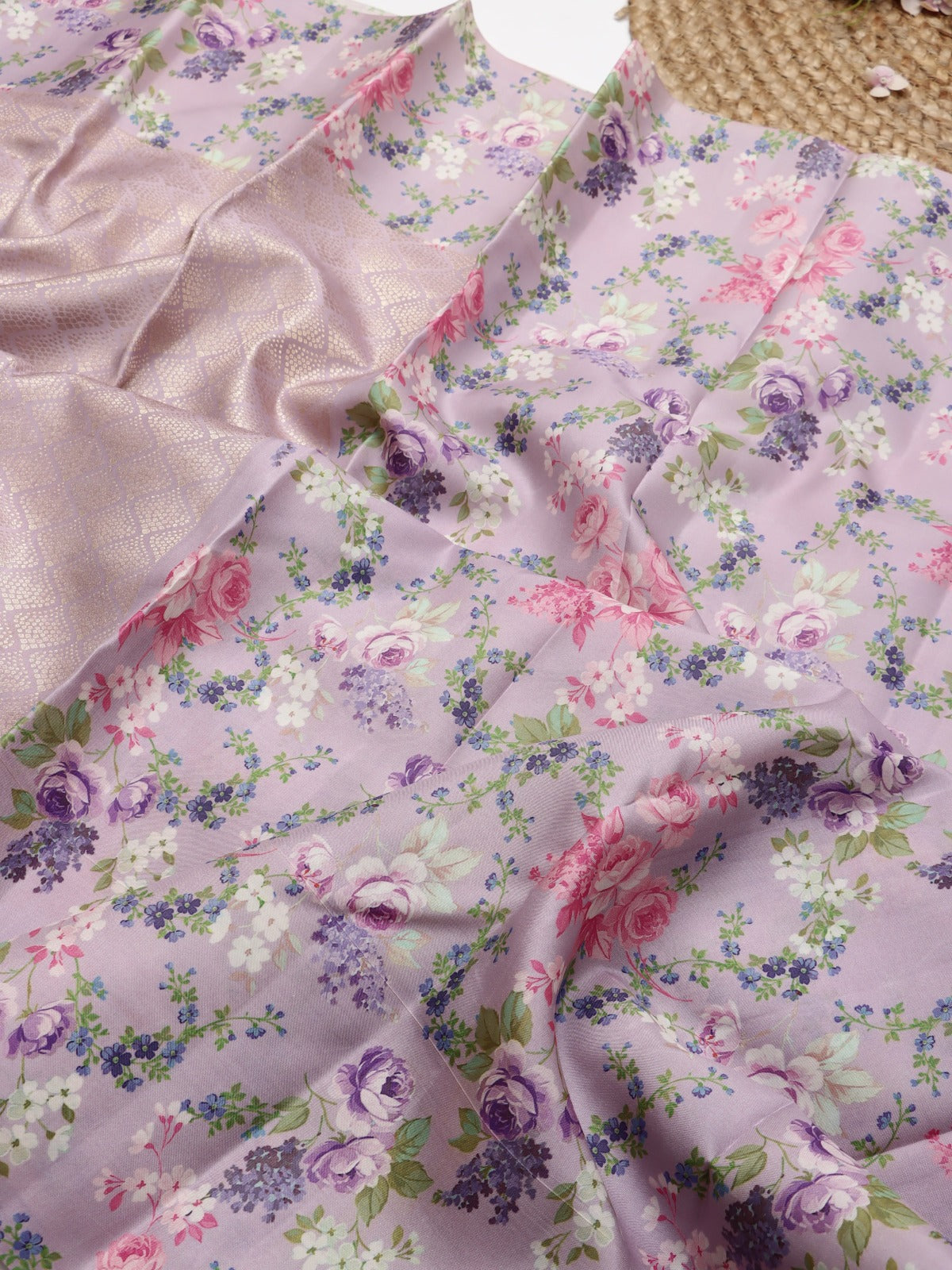 Lilac Digital Print Brocade Pure Kanchi Silk Saree (Swara)