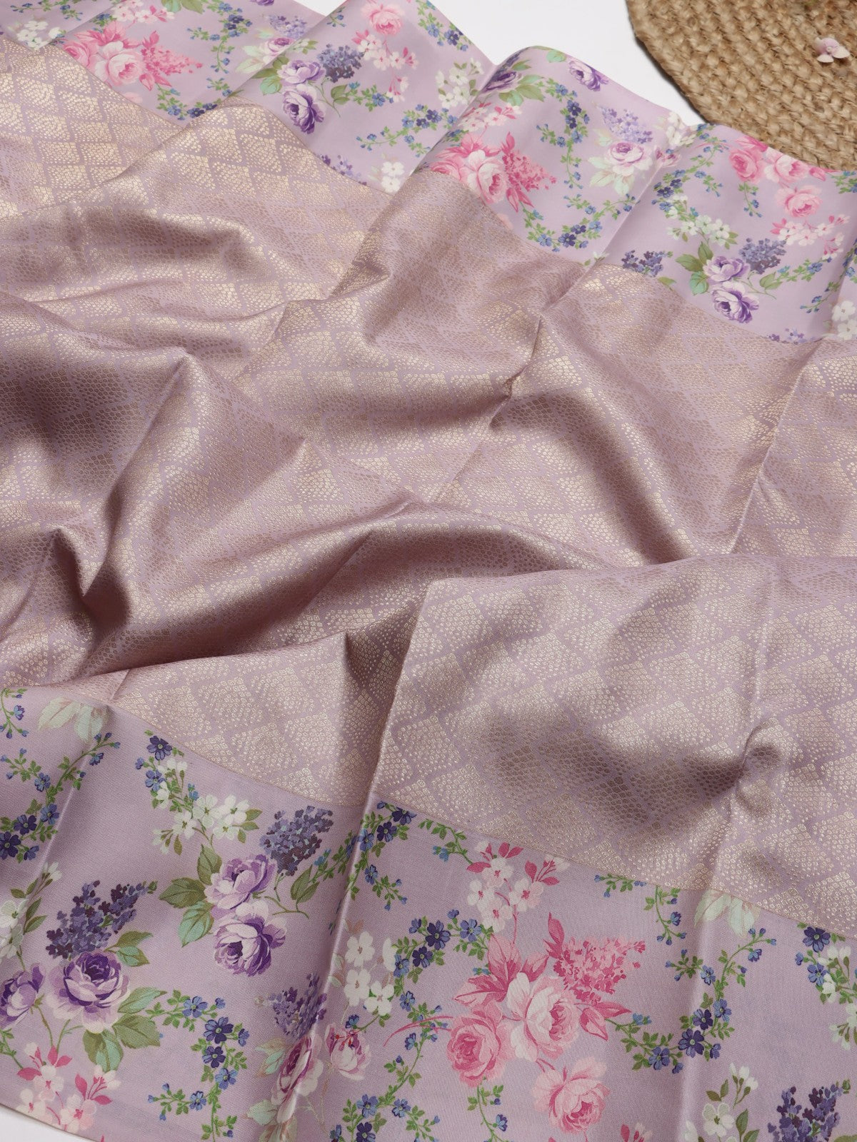 Lilac Digital Print Brocade Pure Kanchi Silk Saree (Swara)