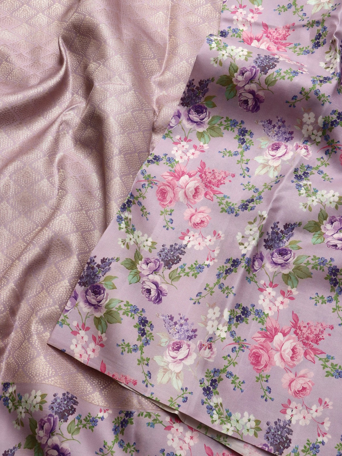 Lilac Digital Print Brocade Pure Kanchi Silk Saree (Swara)