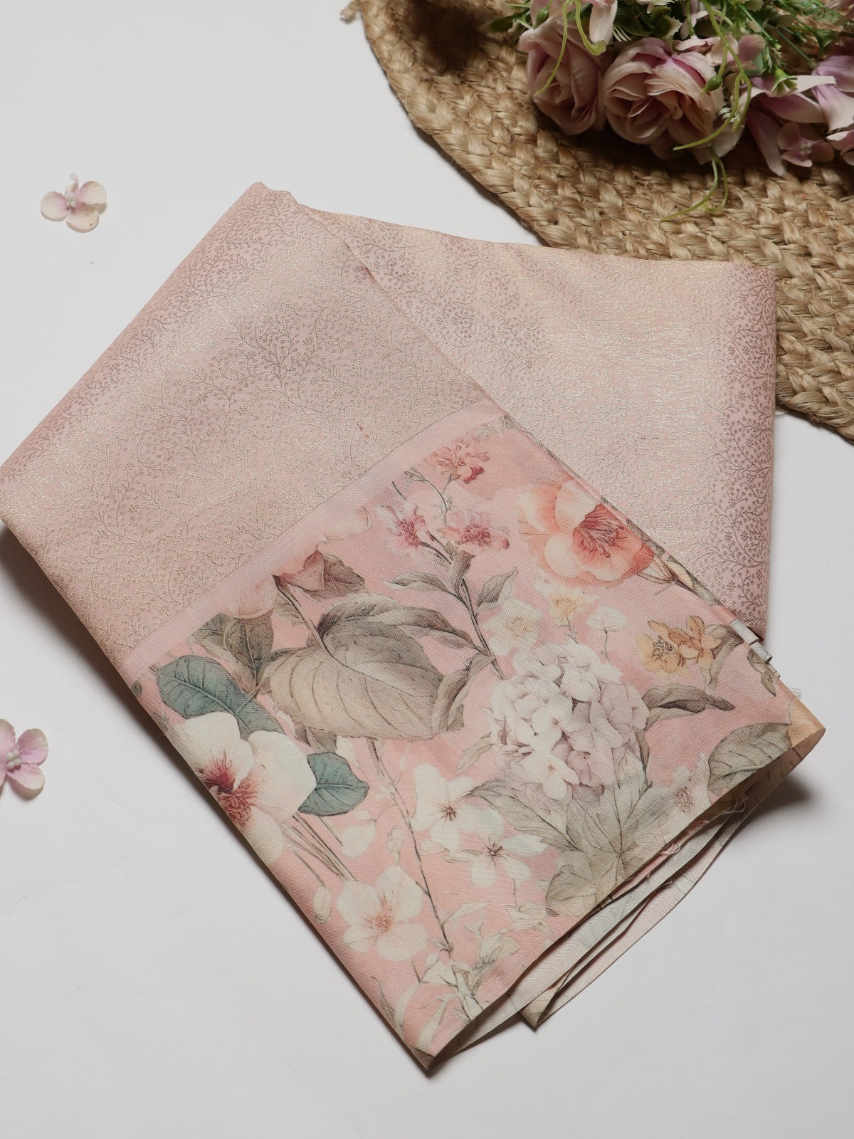 Peach Digital Print Brocade Pure Kanchi Silk Saree (Swara)