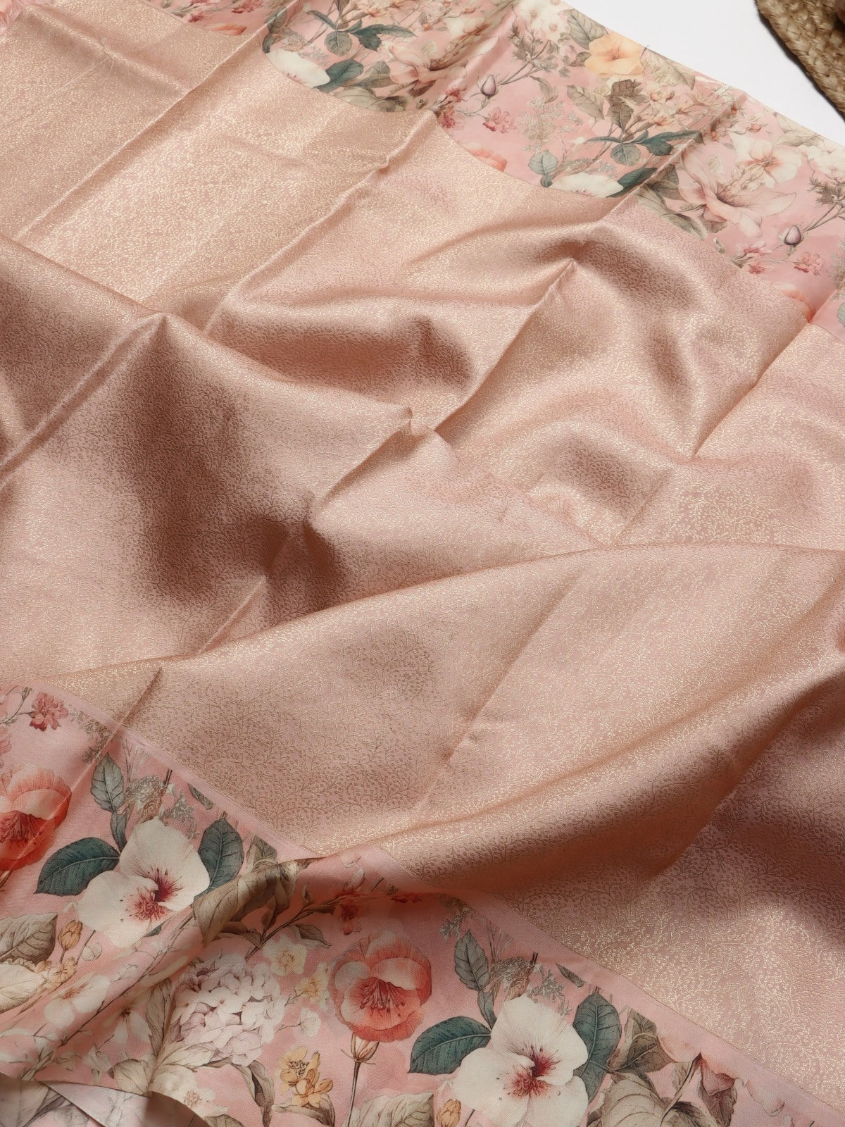 Peach Digital Print Brocade Pure Kanchi Silk Saree (Swara)