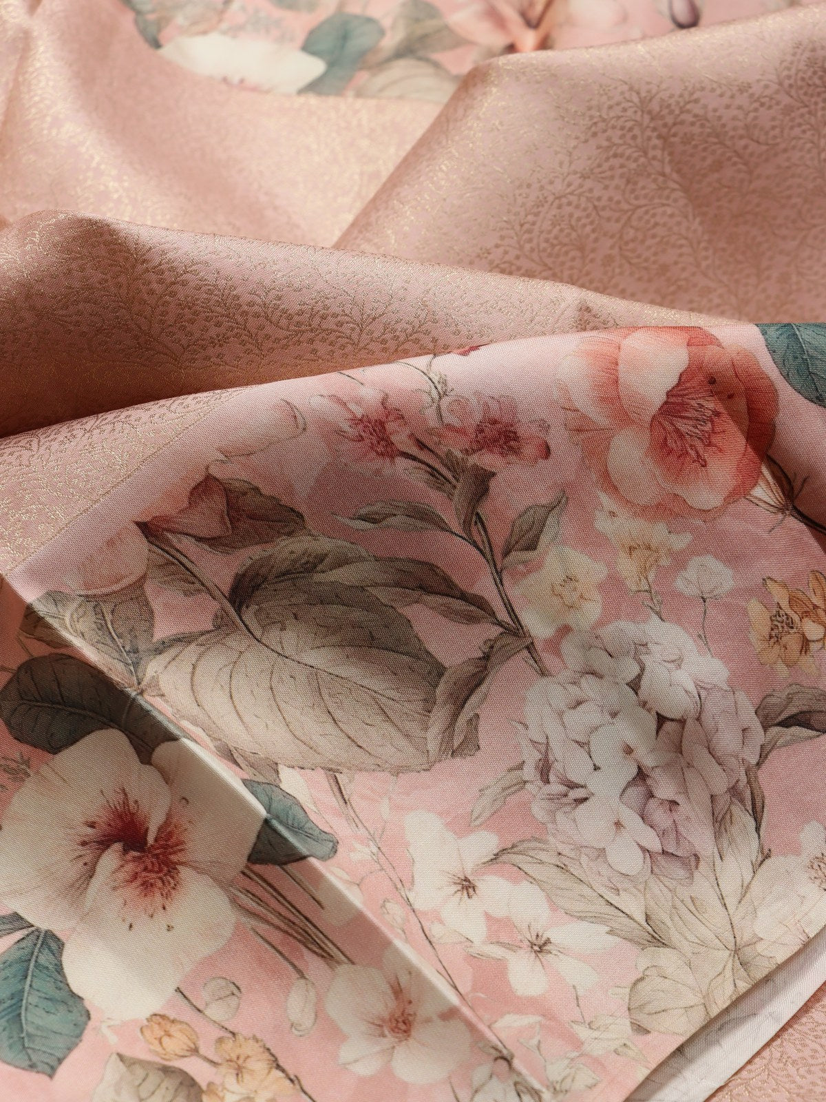 Peach Digital Print Brocade Pure Kanchi Silk Saree (Swara)