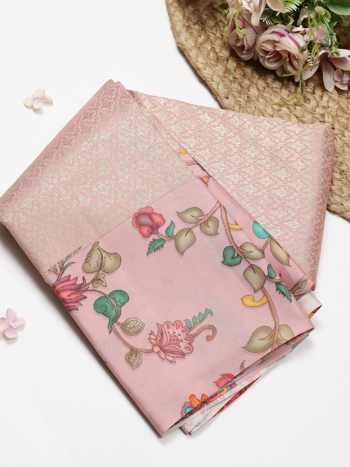 Pink Digital Print Brocade Pure Kanchi Silk Saree (Swara)