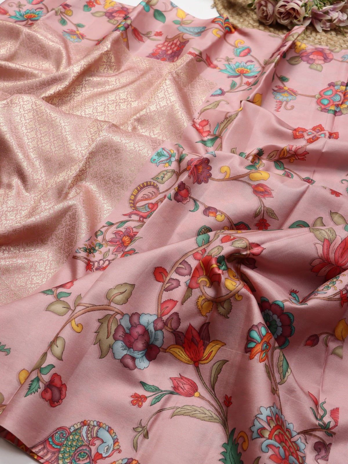 Pink Digital Print Brocade Pure Kanchi Silk Saree (Swara)