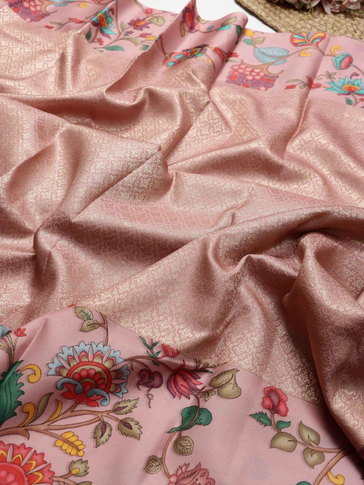 Pink Digital Print Brocade Pure Kanchi Silk Saree (Swara)