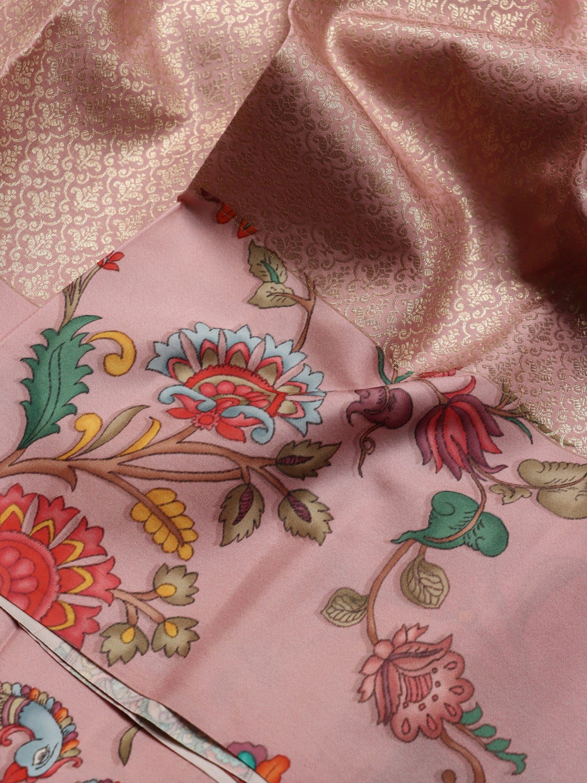 Pink Digital Print Brocade Pure Kanchi Silk Saree (Swara)