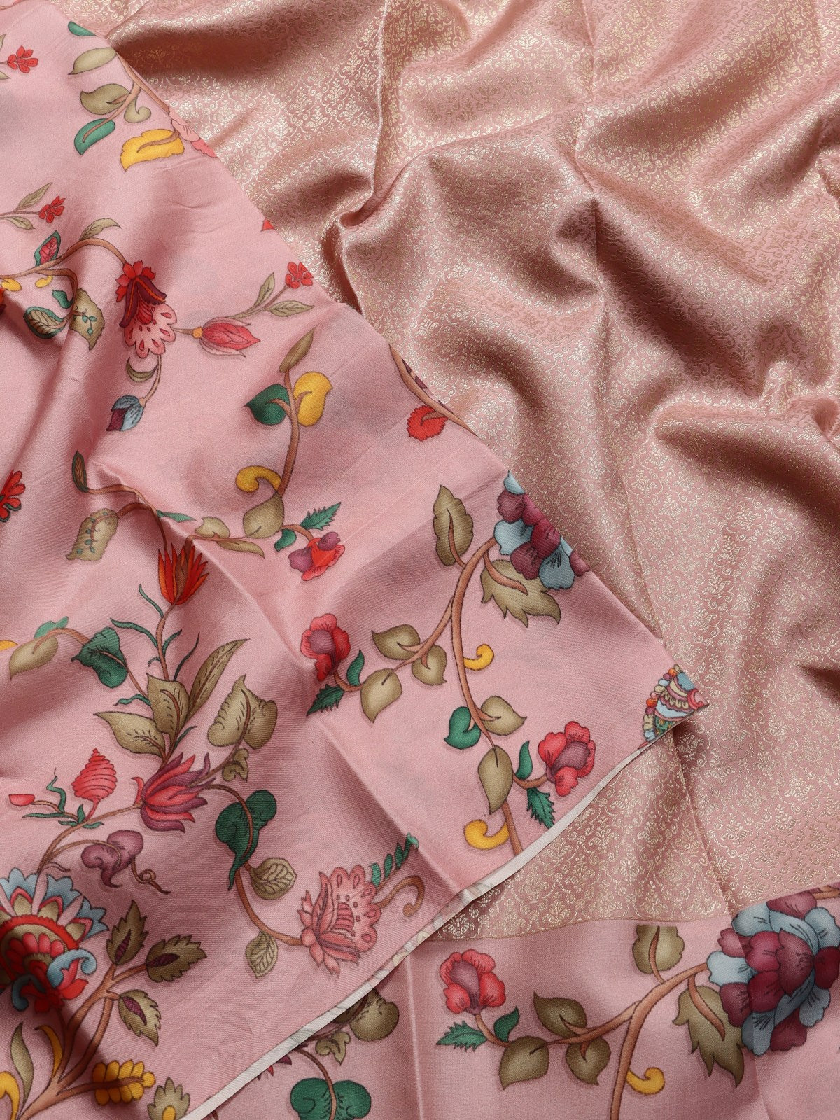 Pink Digital Print Brocade Pure Kanchi Silk Saree (Swara)