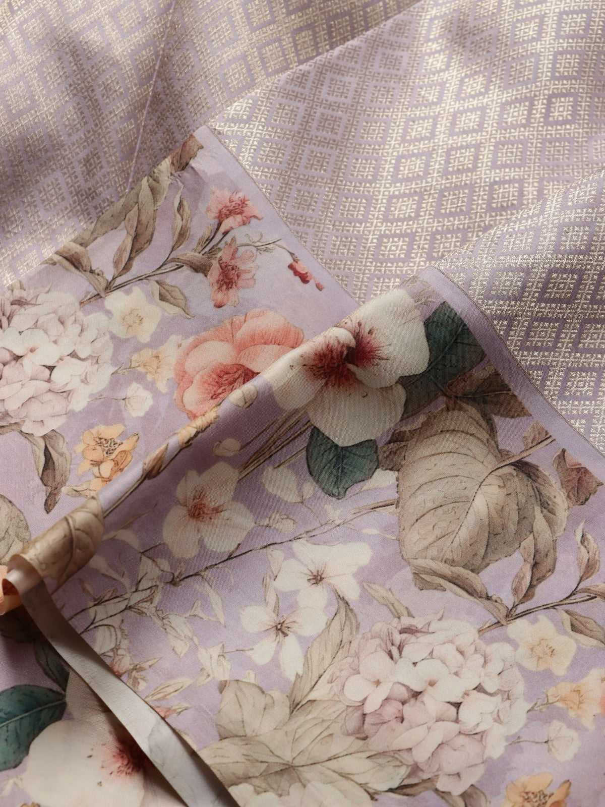 Lilac Digital Print Brocade Pure Kanchi Silk Saree (Swara)