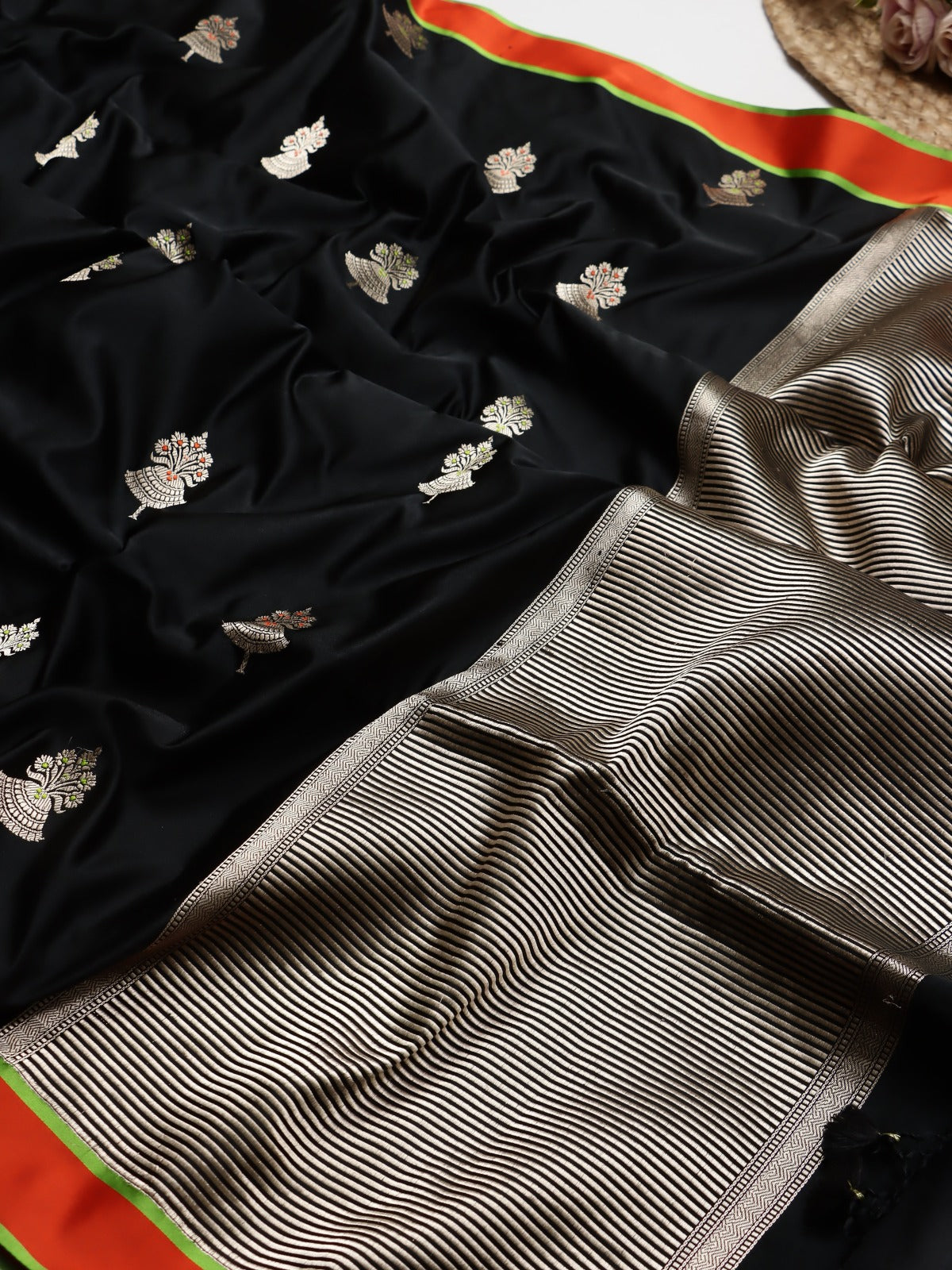 Black Satin Mushru Benarasi Silk Saree (Swara)