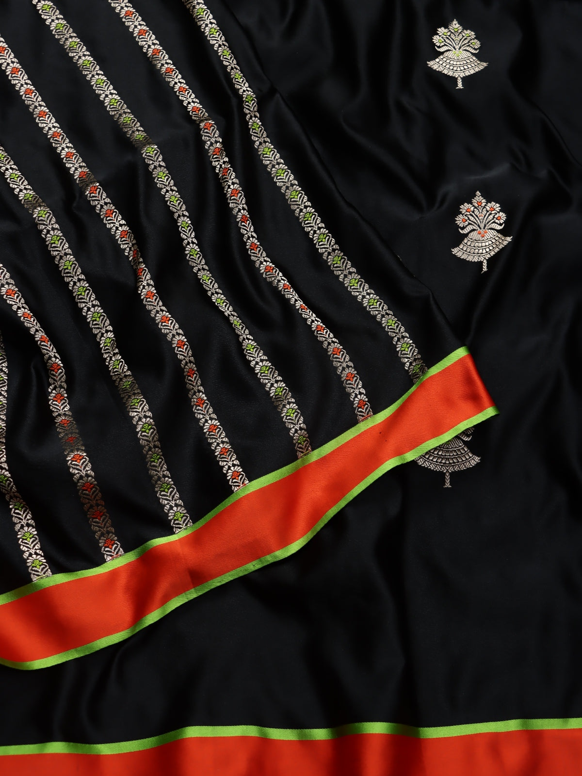 Black Satin Mushru Benarasi Silk Saree (Swara)