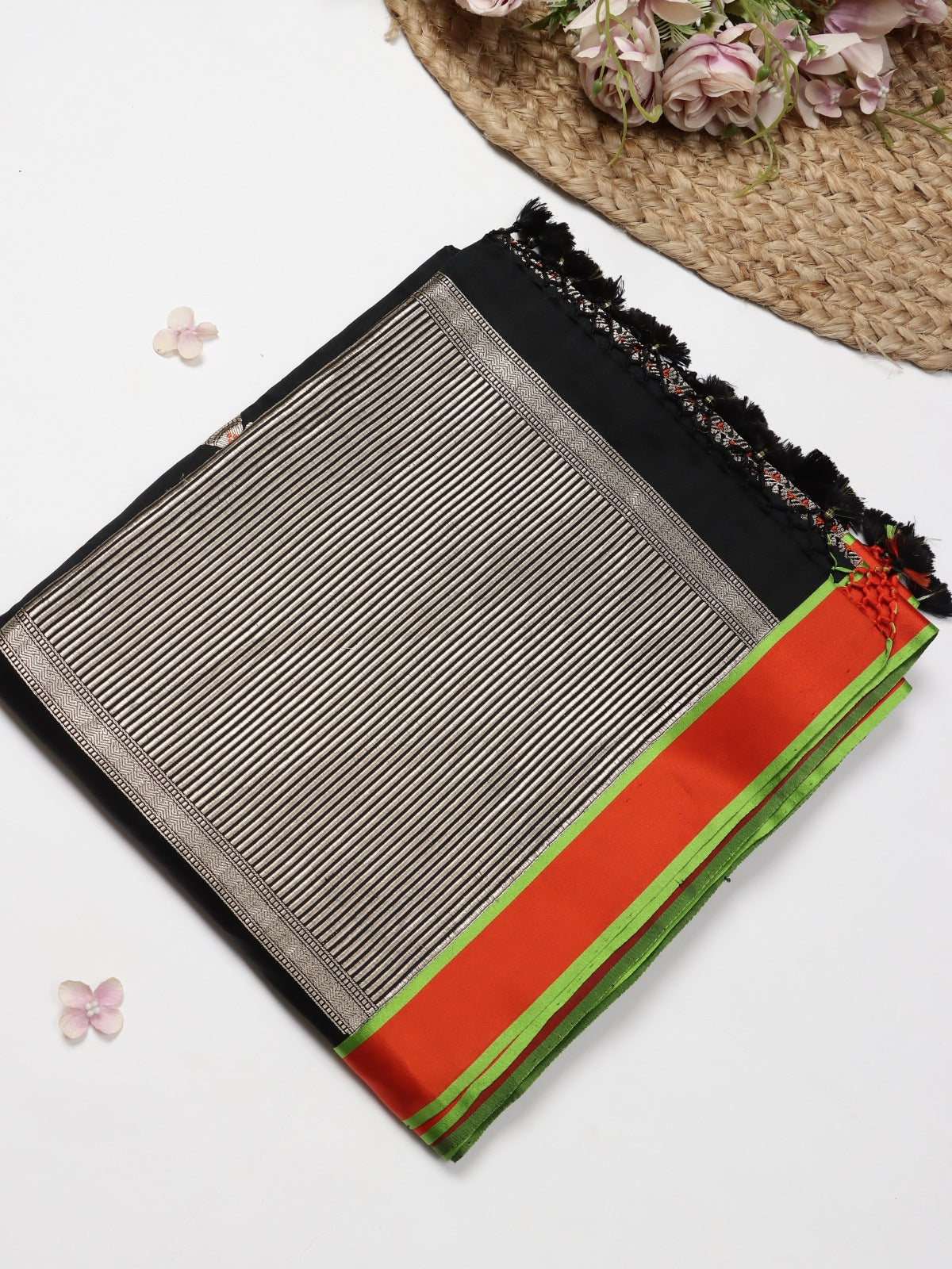 Black Satin Mushru Benarasi Silk Saree (Swara)