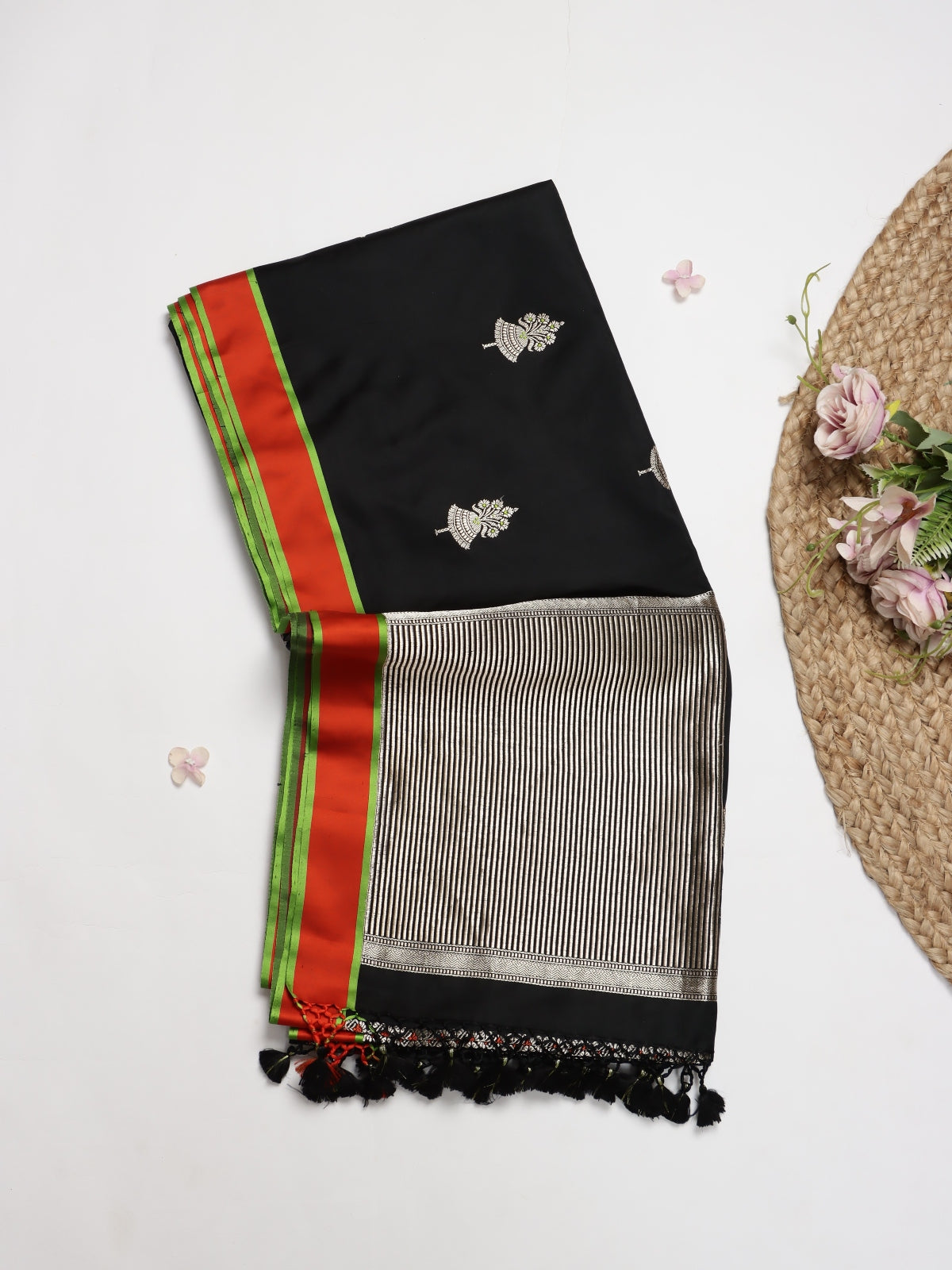 Black Satin Mushru Benarasi Silk Saree (Swara)