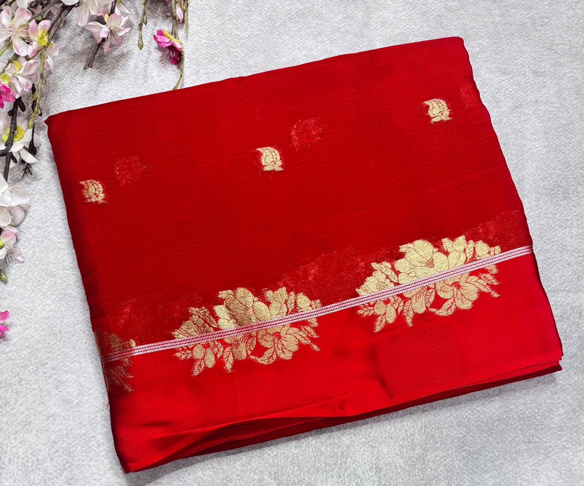Red small butta kota checks satin border saree 112