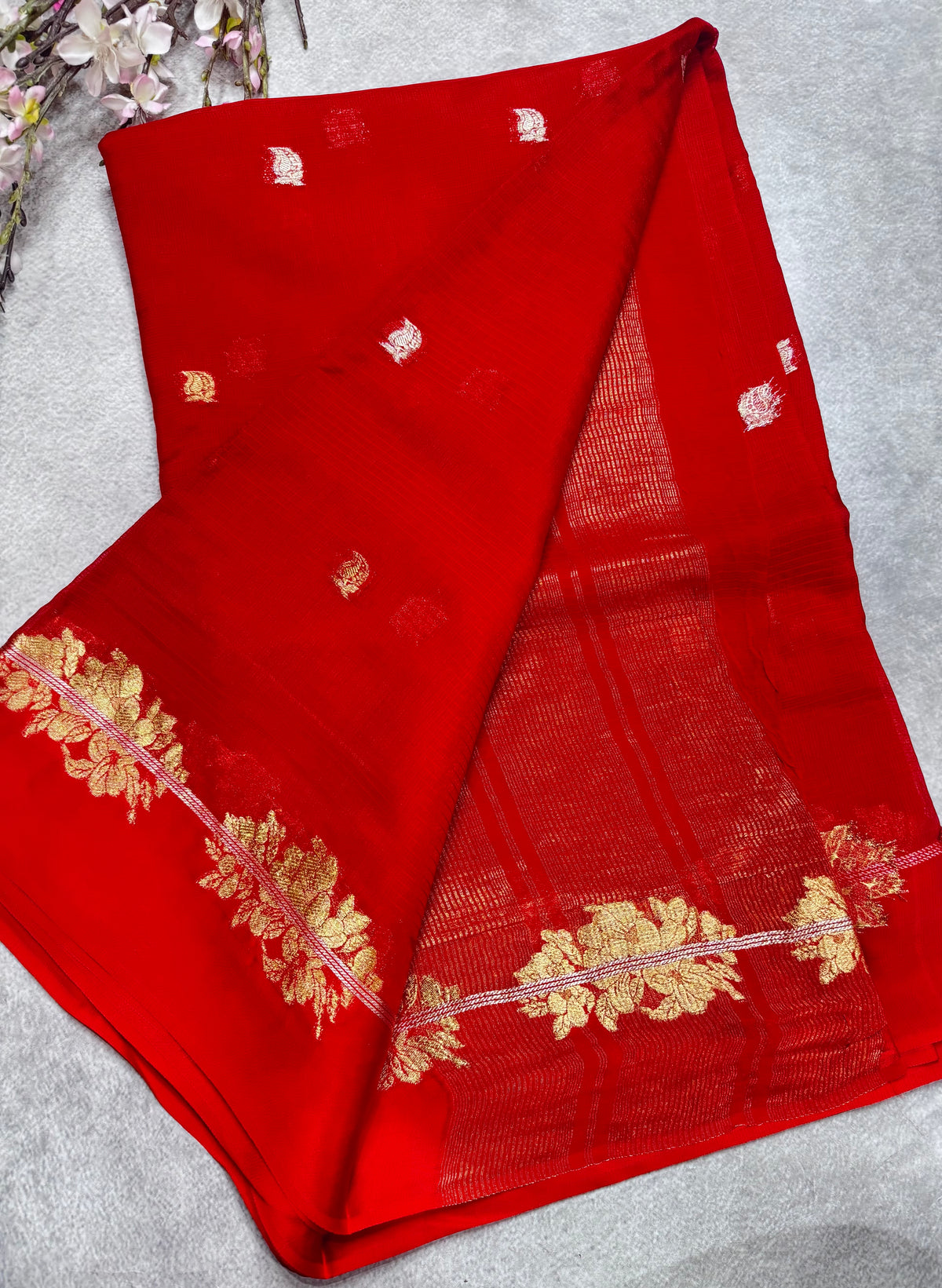 Red small butta kota checks satin border saree 112