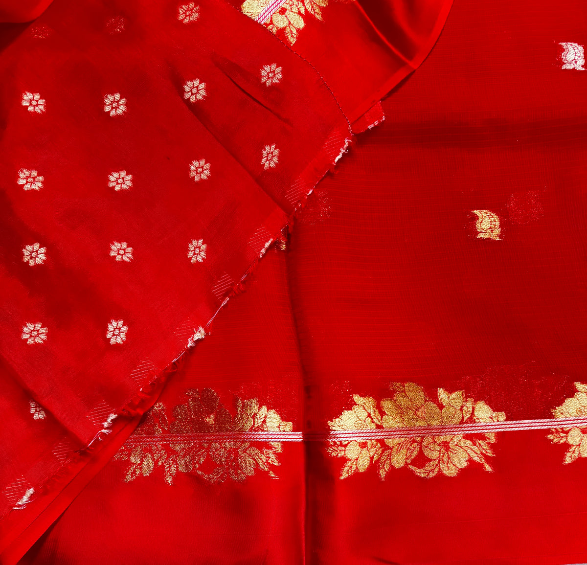 Red small butta kota checks satin border saree 112