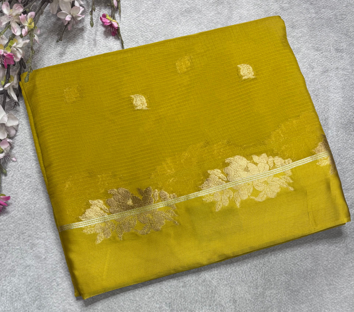 Mustard yellow small butta kota checks satin border saree 112