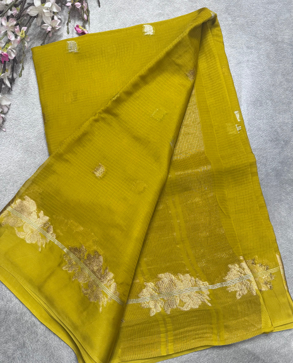Mustard yellow small butta kota checks satin border saree 112