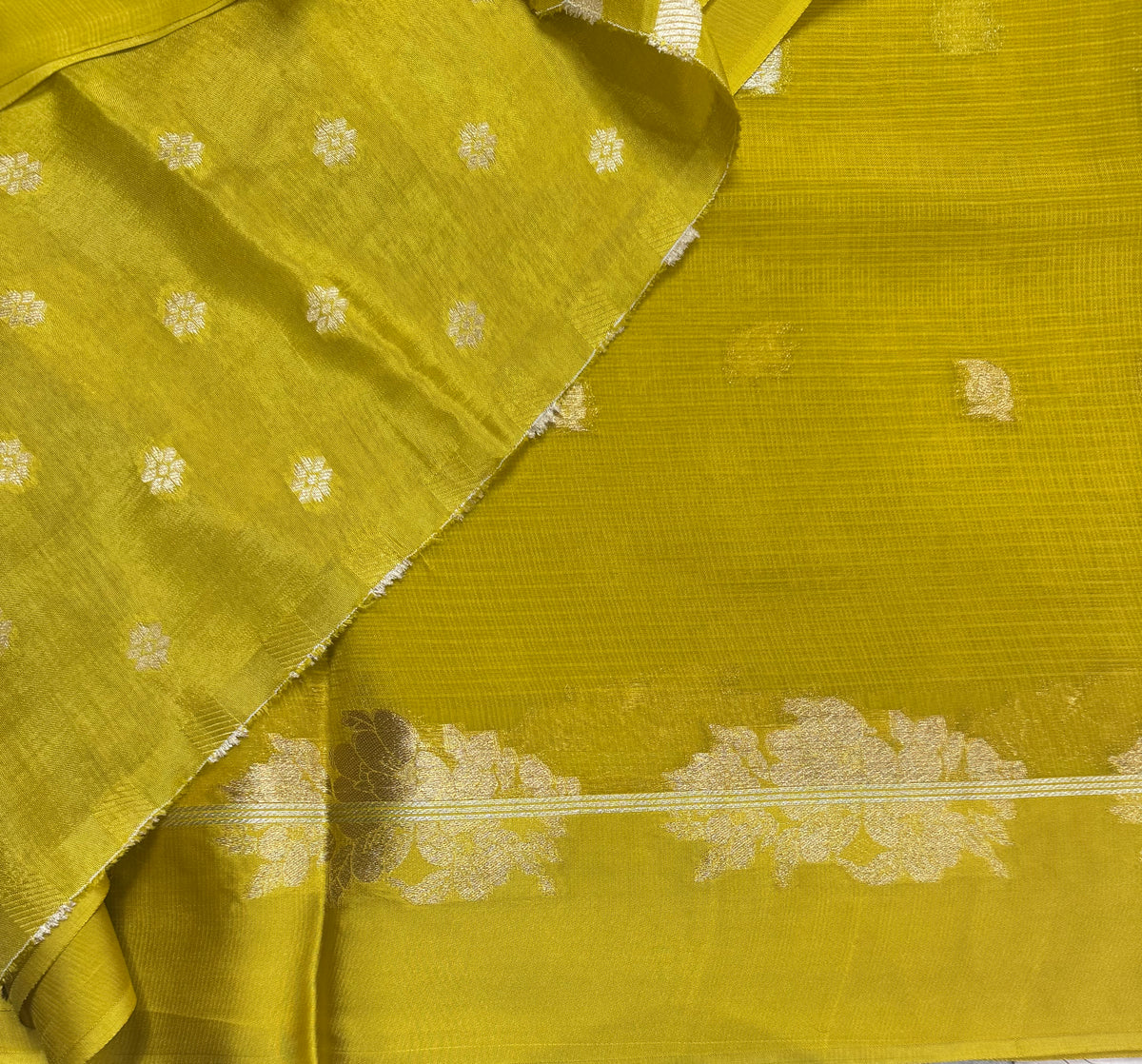 Mustard yellow small butta kota checks satin border saree 112