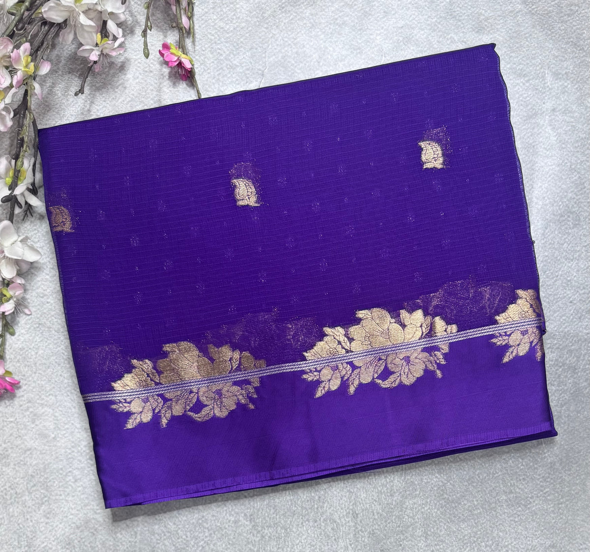 Purple small butta kota checks satin border saree 112