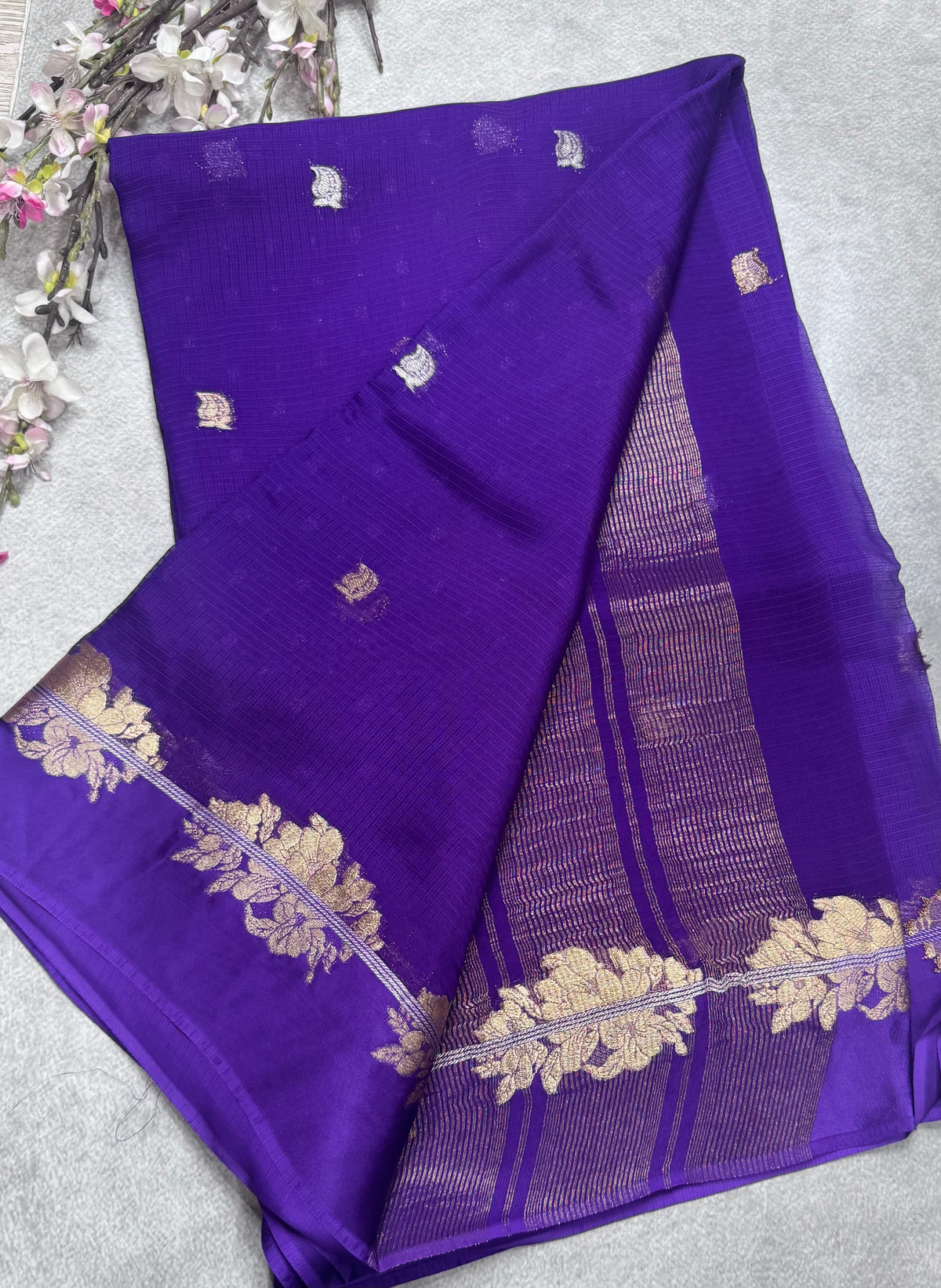 Purple small butta kota checks satin border saree 112