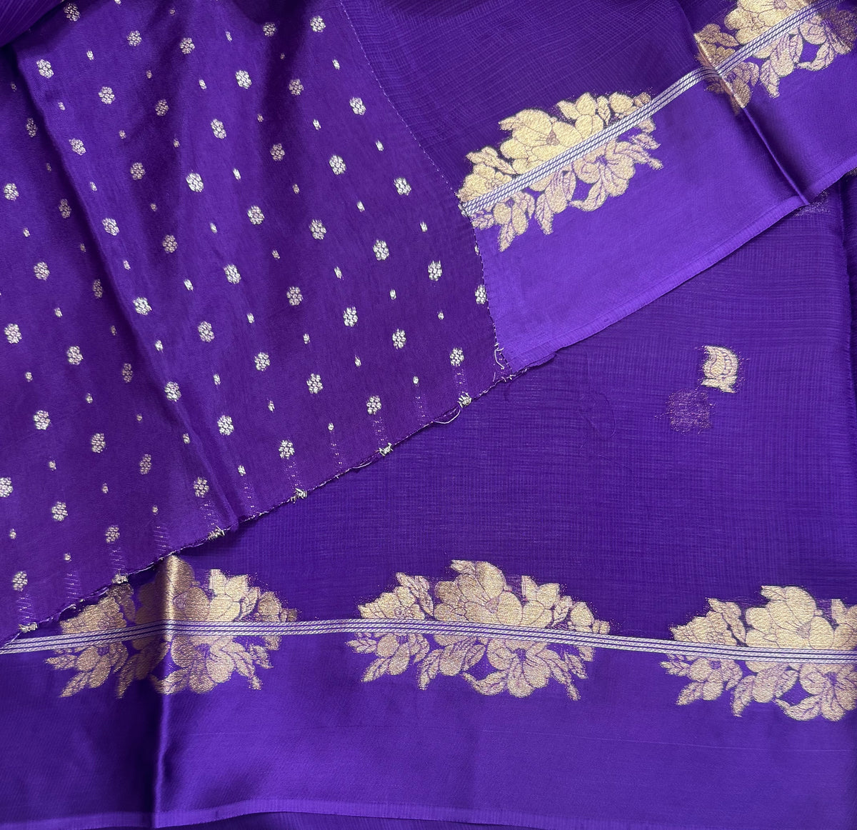 Purple small butta kota checks satin border saree 112