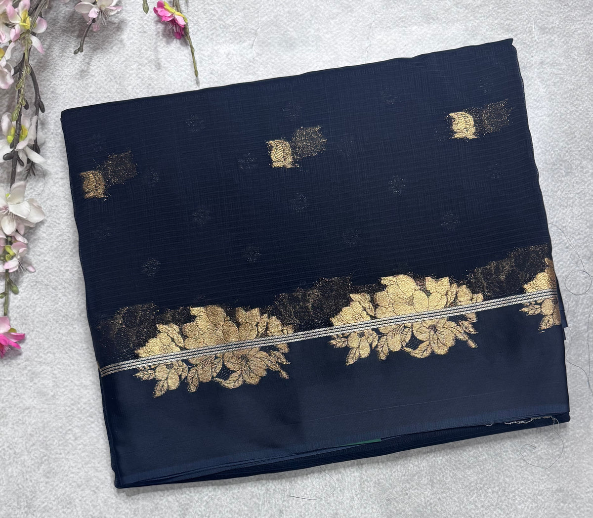 Black small butta kota checks satin border saree 112