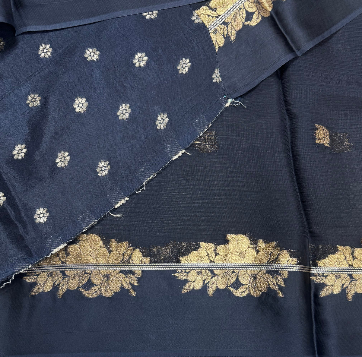 Black small butta kota checks satin border saree 112