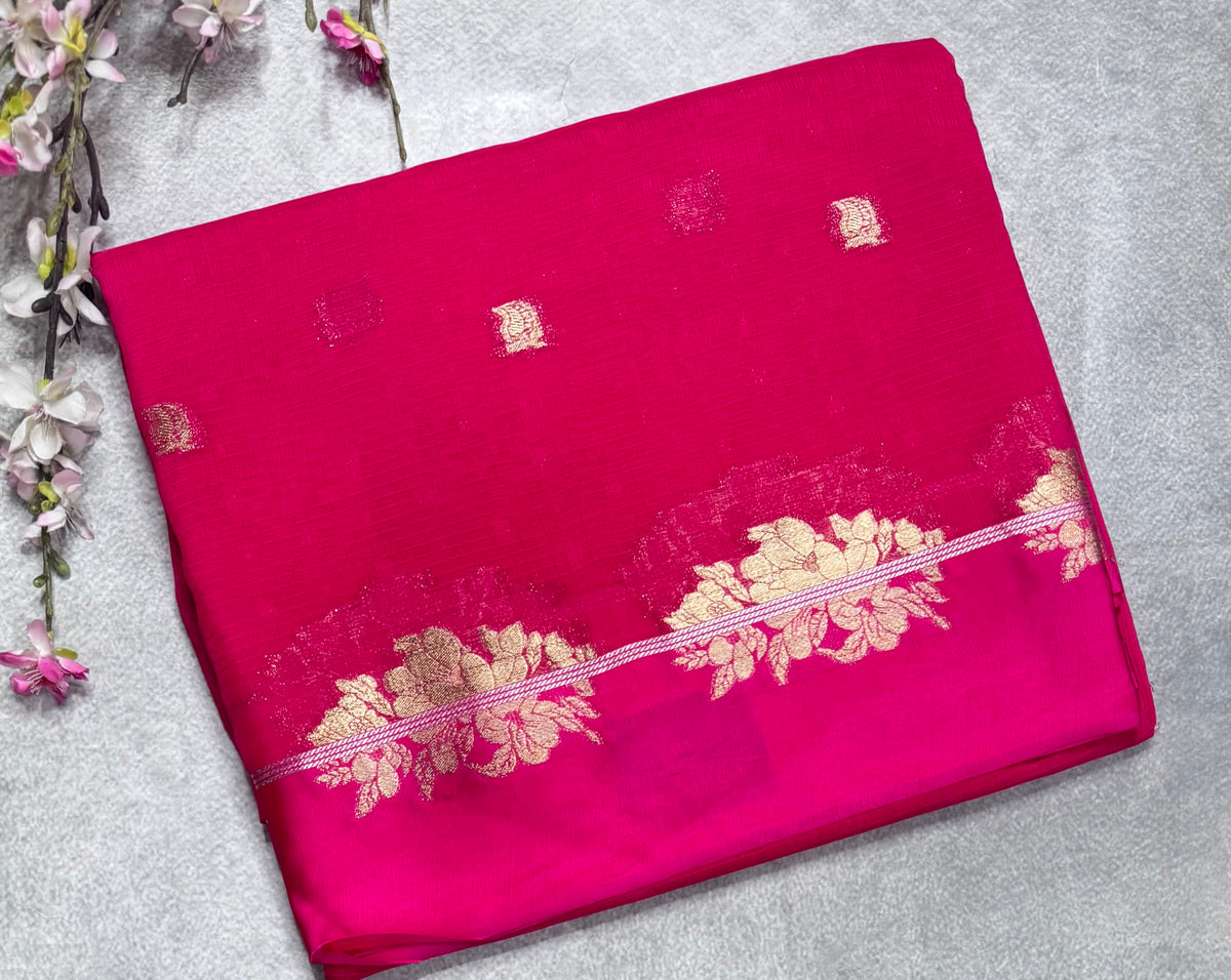 Rani pink small butta kota checks satin border saree 112
