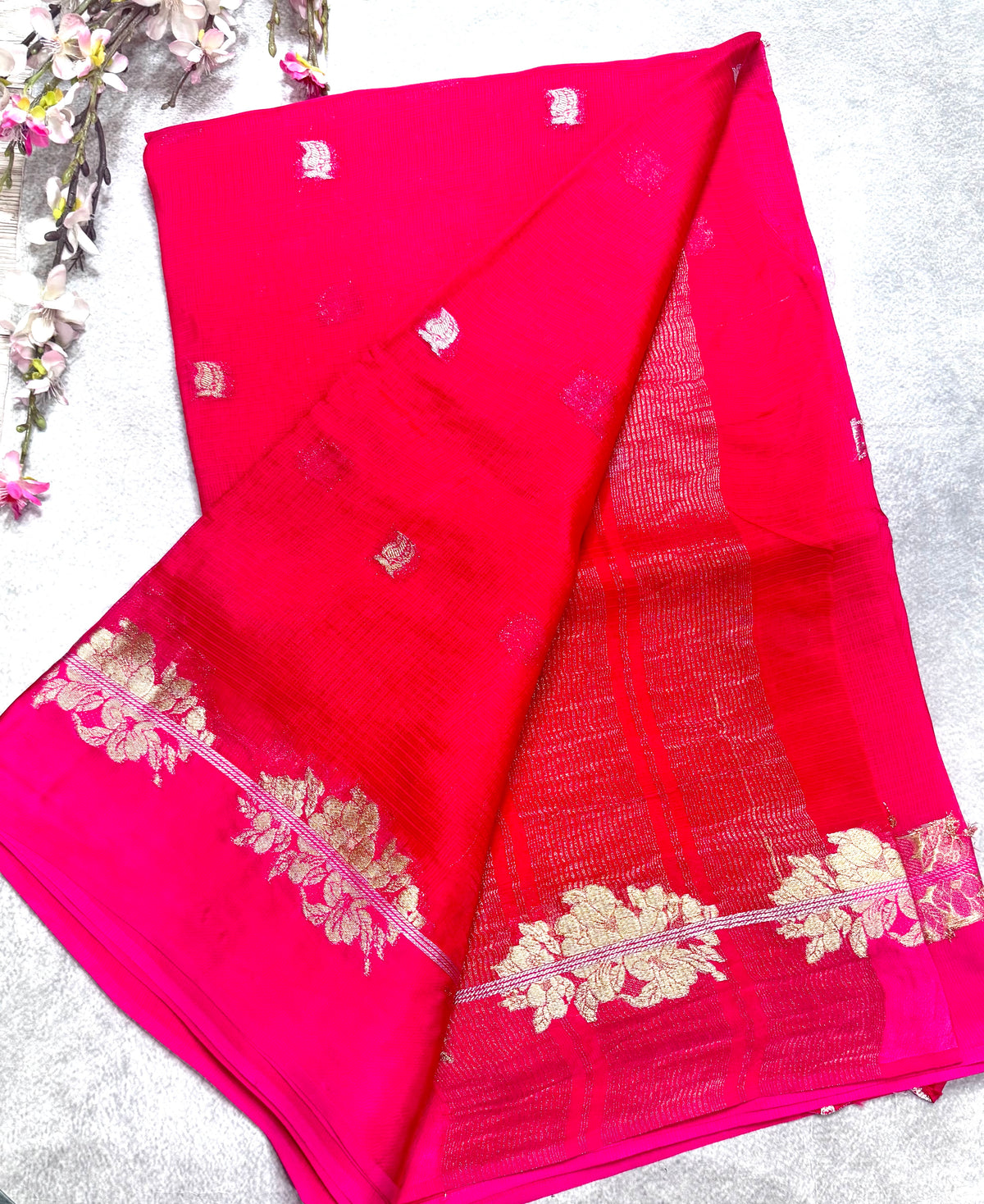 Rani pink small butta kota checks satin border saree 112