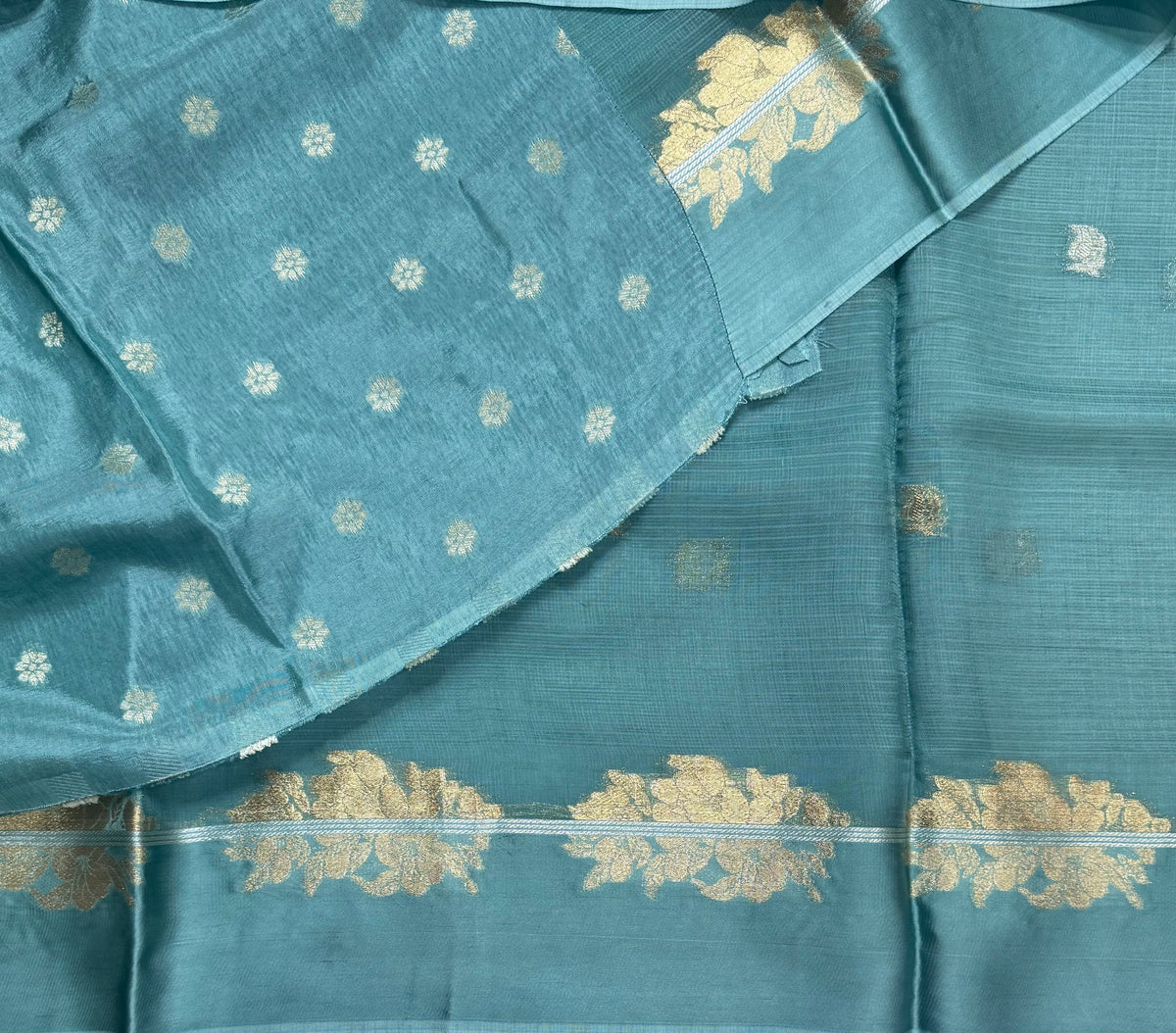 Sea blue small butta kota checks satin border saree 112