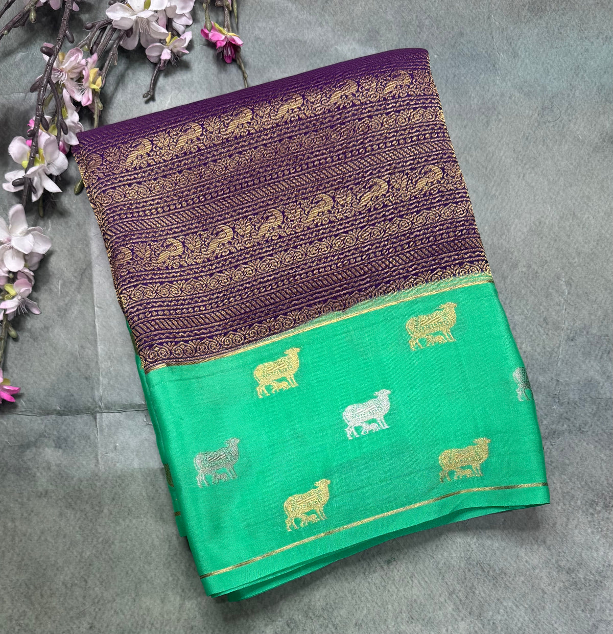 Purple Brocade Pure Mysore Crepe Silk Saree 111