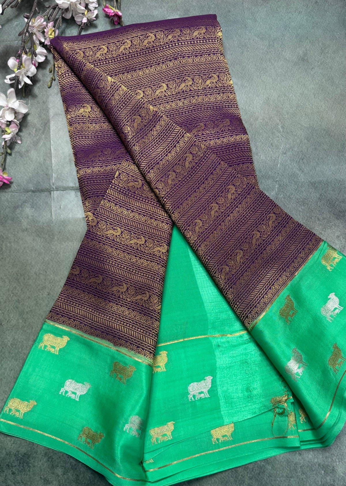 Purple Brocade Pure Mysore Crepe Silk Saree 111