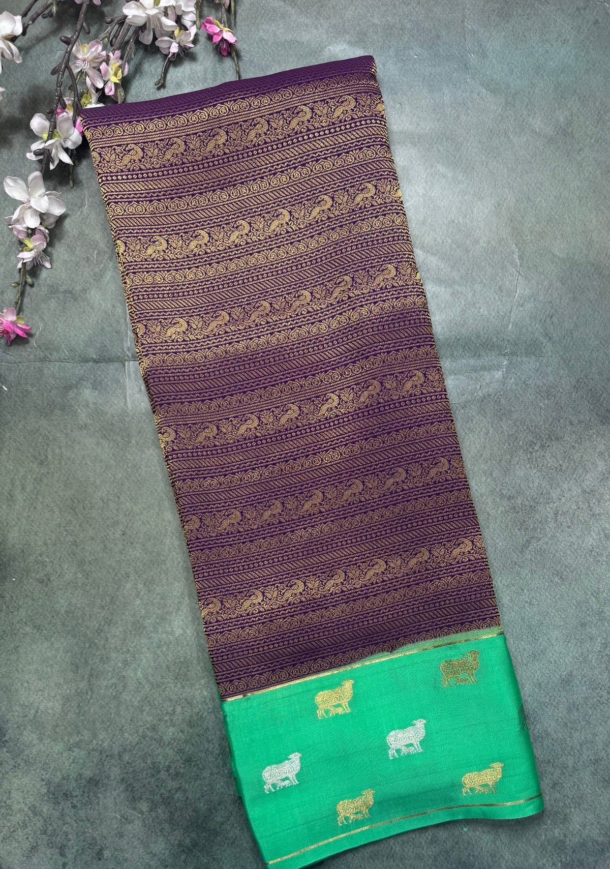 Purple Brocade Pure Mysore Crepe Silk Saree 111