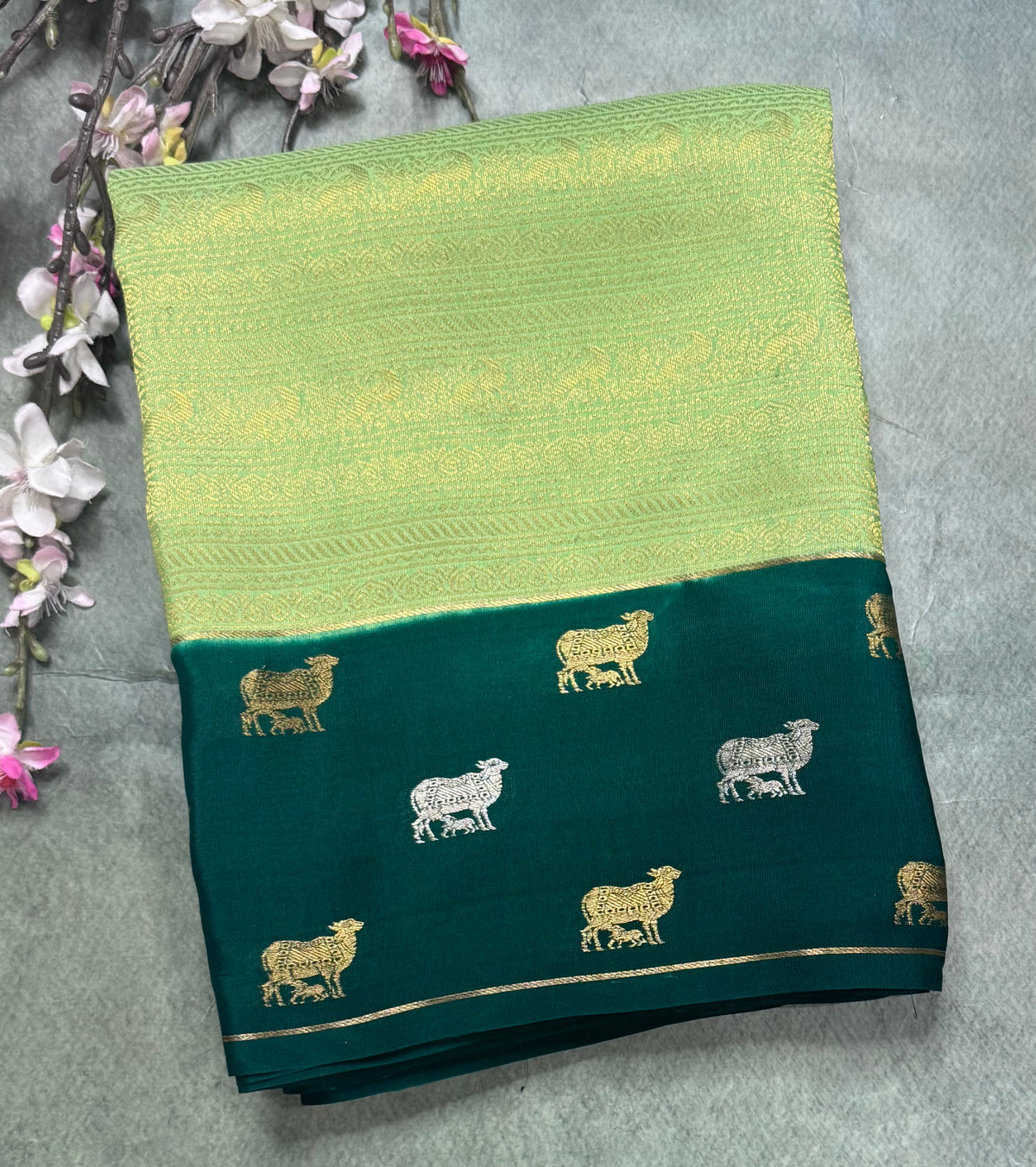 Pista green Brocade Pure Mysore Crepe Silk Saree 111